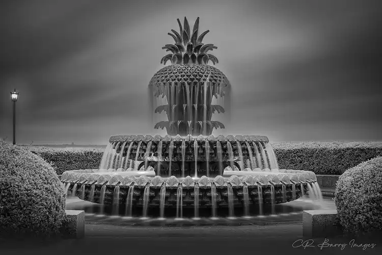 Water cascading from the Pineapple Fountain in Charleston's Waterfront Park.