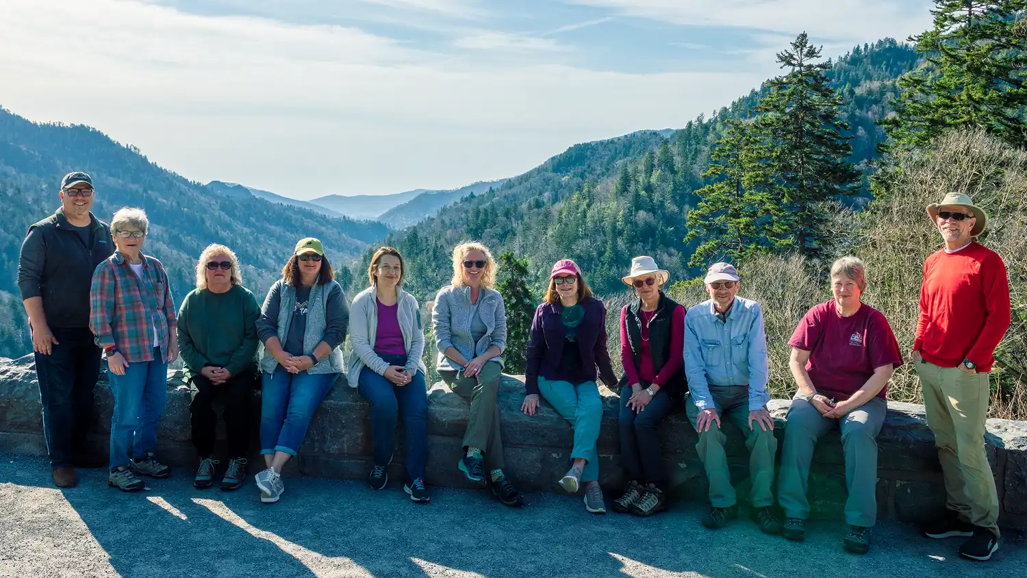 Group photo of participants from a past spring Smoky Mountains photography workshop.